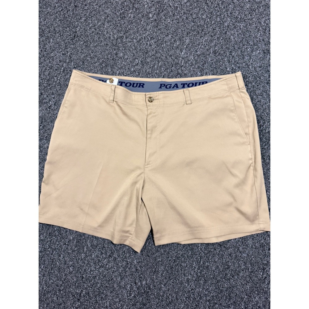 PGA Tour Mens Golf Shorts Khaki Tan Flat Front Stretch Size 42 SU27313